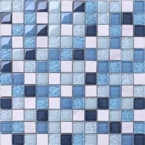 KS205 Thiết kế trang trí Gạch thủy tinh hình vuông màu xanh cho phòng tắm vòi sen Nhà vệ sinh Tường và gạch lát sàn