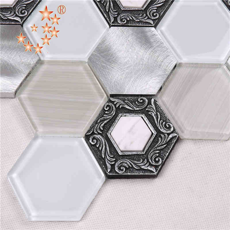 Hợp kim chải cao cấp Gạch lục giác trang trí kính trắng trang trí tường khảm nhà hàng