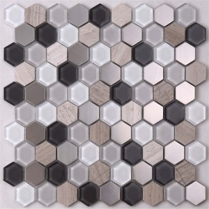 Bán nóng hỗn hợp đá cẩm thạch kim loại Hexagon Glass khảm cho trang trí nội thất