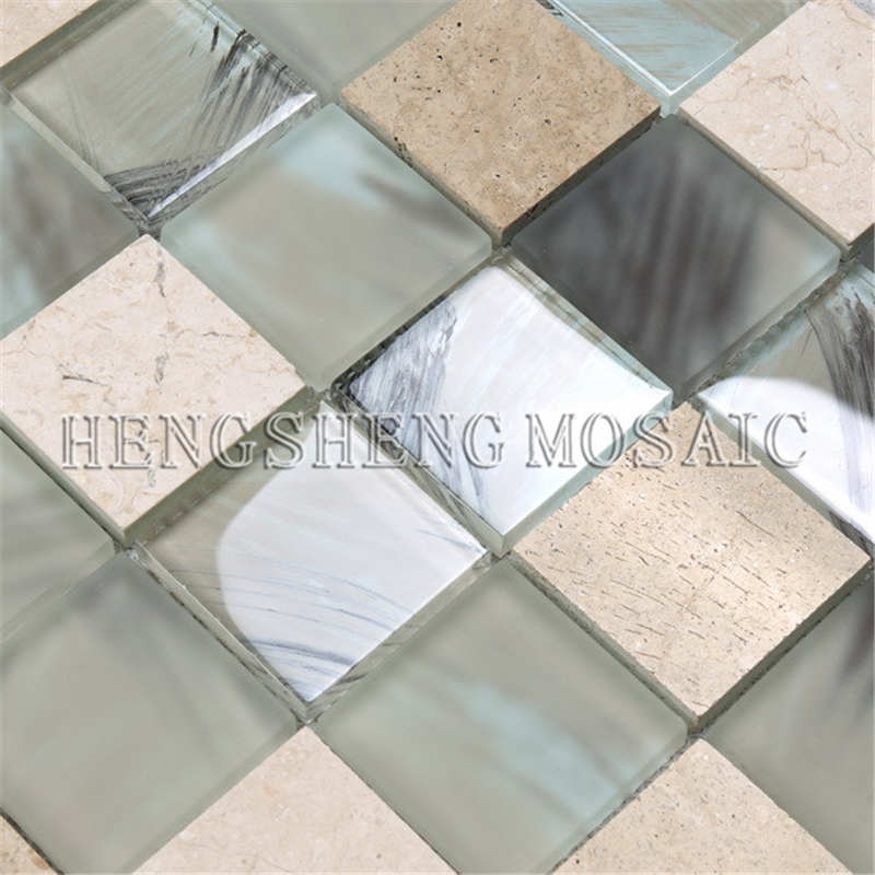 YMS23 Antique Salon Trang trí Tường Khảm Kính pha trộn Gạch Hoa văn Gạch